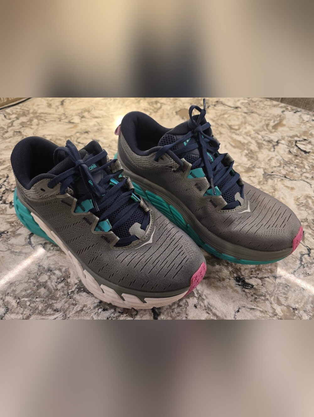 HOKA One One Graviota 3 LIKE NEW Gray Athletic with Teal & Navy Accents W Size 9